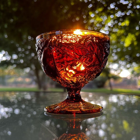 Vintage Tiara Exclusive Dark Amber Low Stem Glass set of 5 - Picture 1 of 10